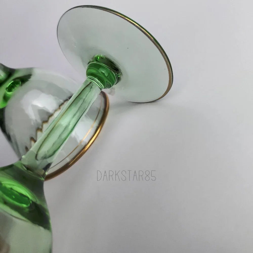 Pair of Vintage Green Gold-Trimmed Small Stemware Glasses - Picture 4 of 8